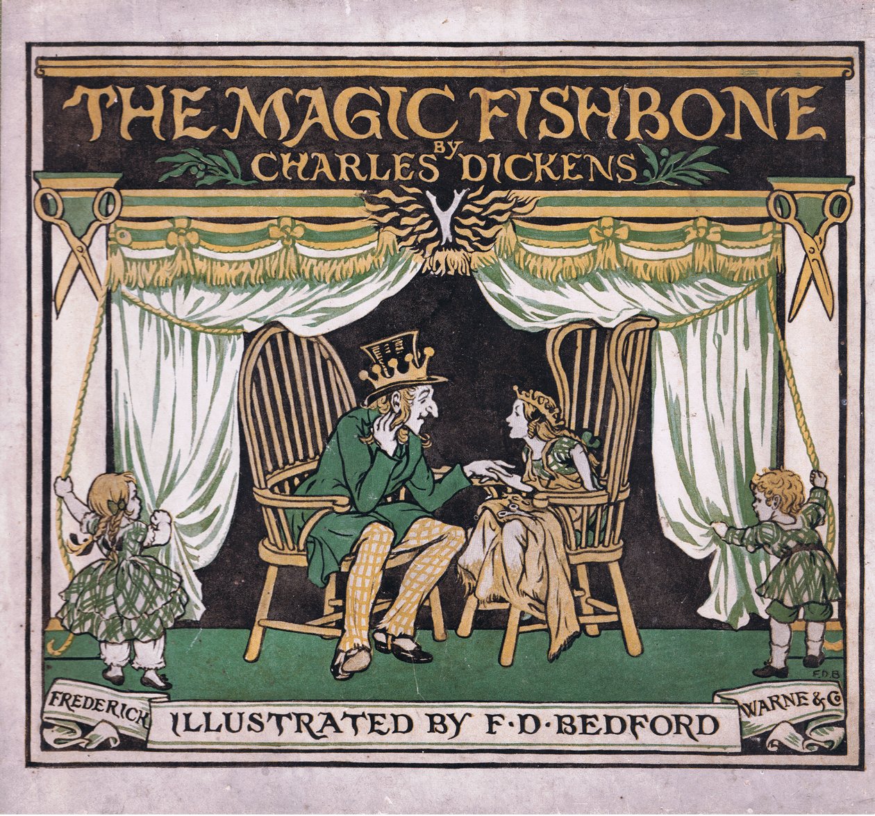 Návrh přední strany obálky z knihy The Magic Fishbone pub.by Warne  Co, cca 1940 (barevná litografie) od Francis Donkin Bedford