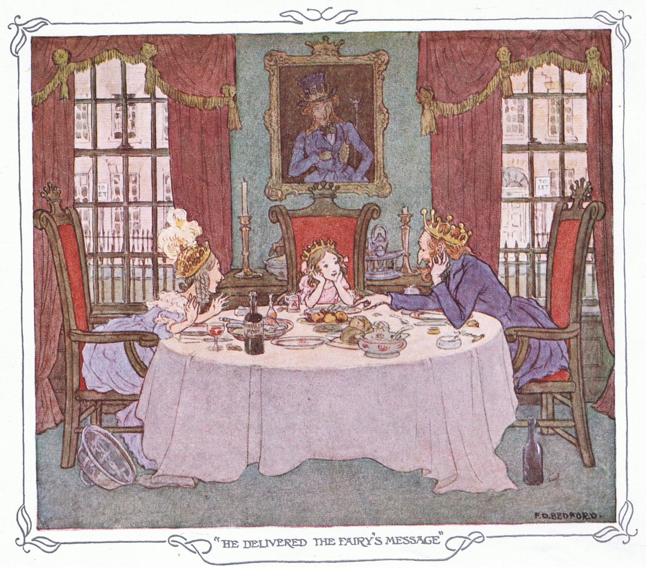 Předal víle poselství, z knihy The Magic Fishbone pub.by Warne  Co, cca 1940 (barevná litografie). od Francis Donkin Bedford
