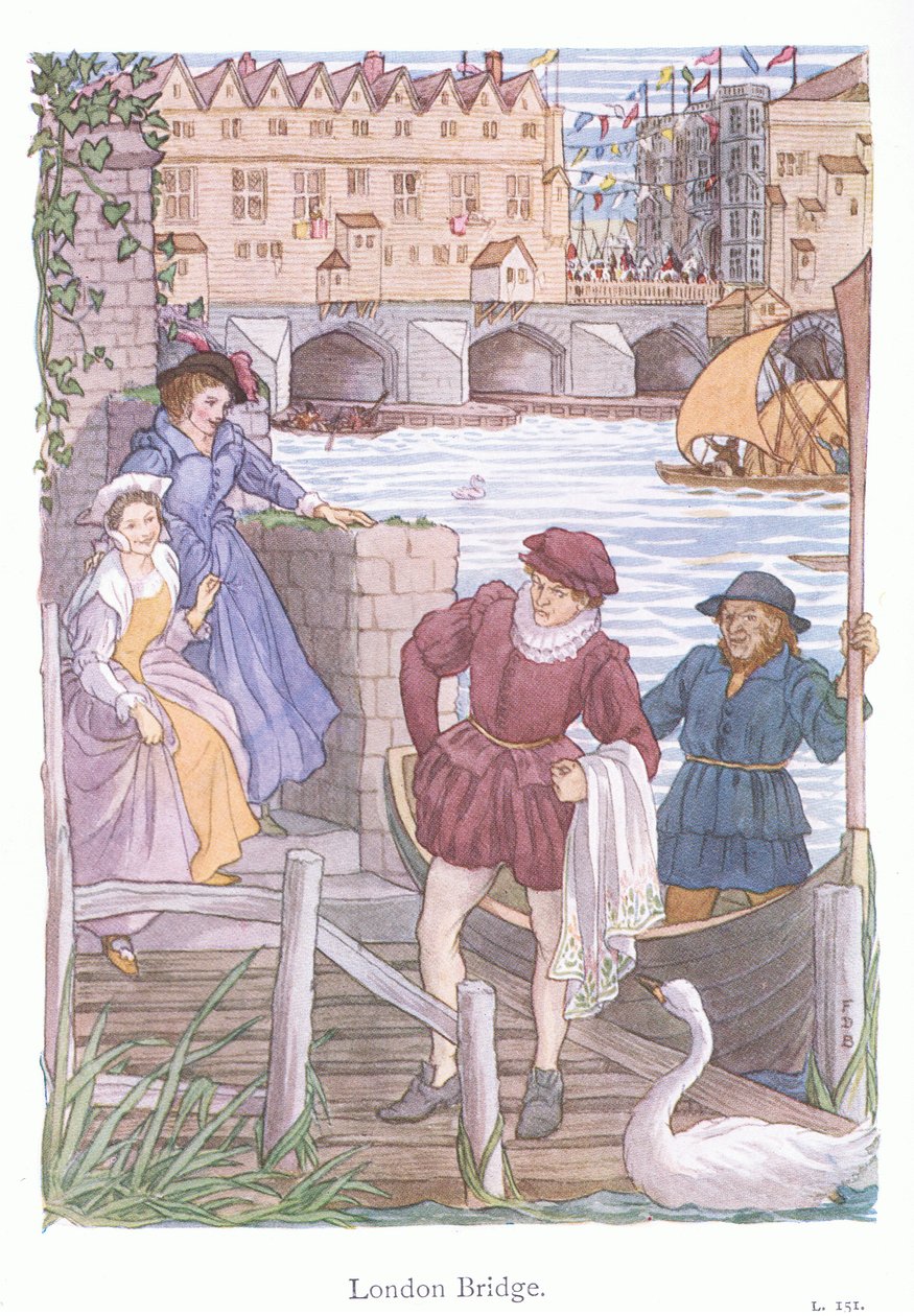 London Bridge (barevná litografie) od Francis Donkin Bedford