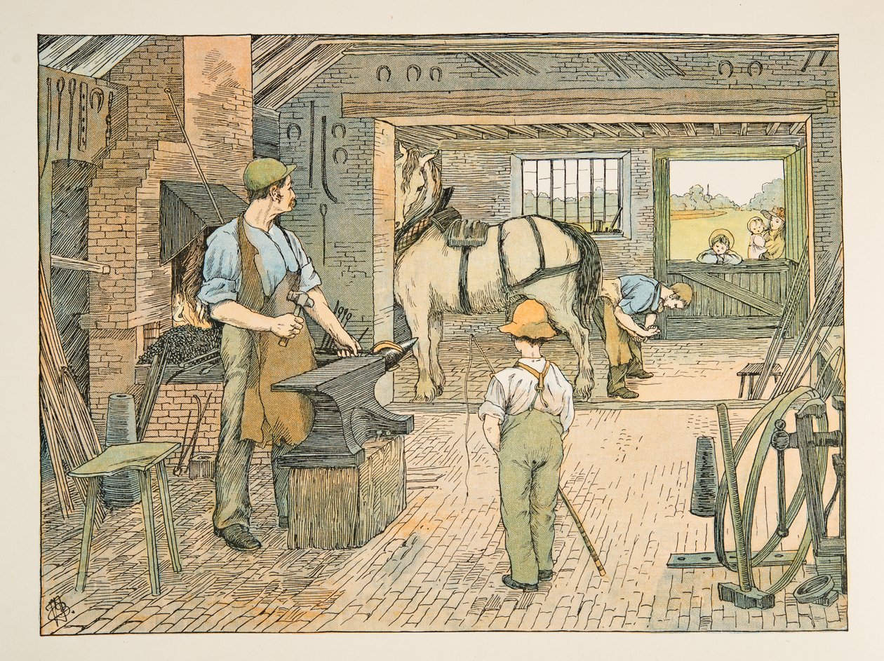Kovář, z knihy Čtyři a dvacet dělníků, vyd. 1900 (barevná litografie) od Francis Donkin Bedford