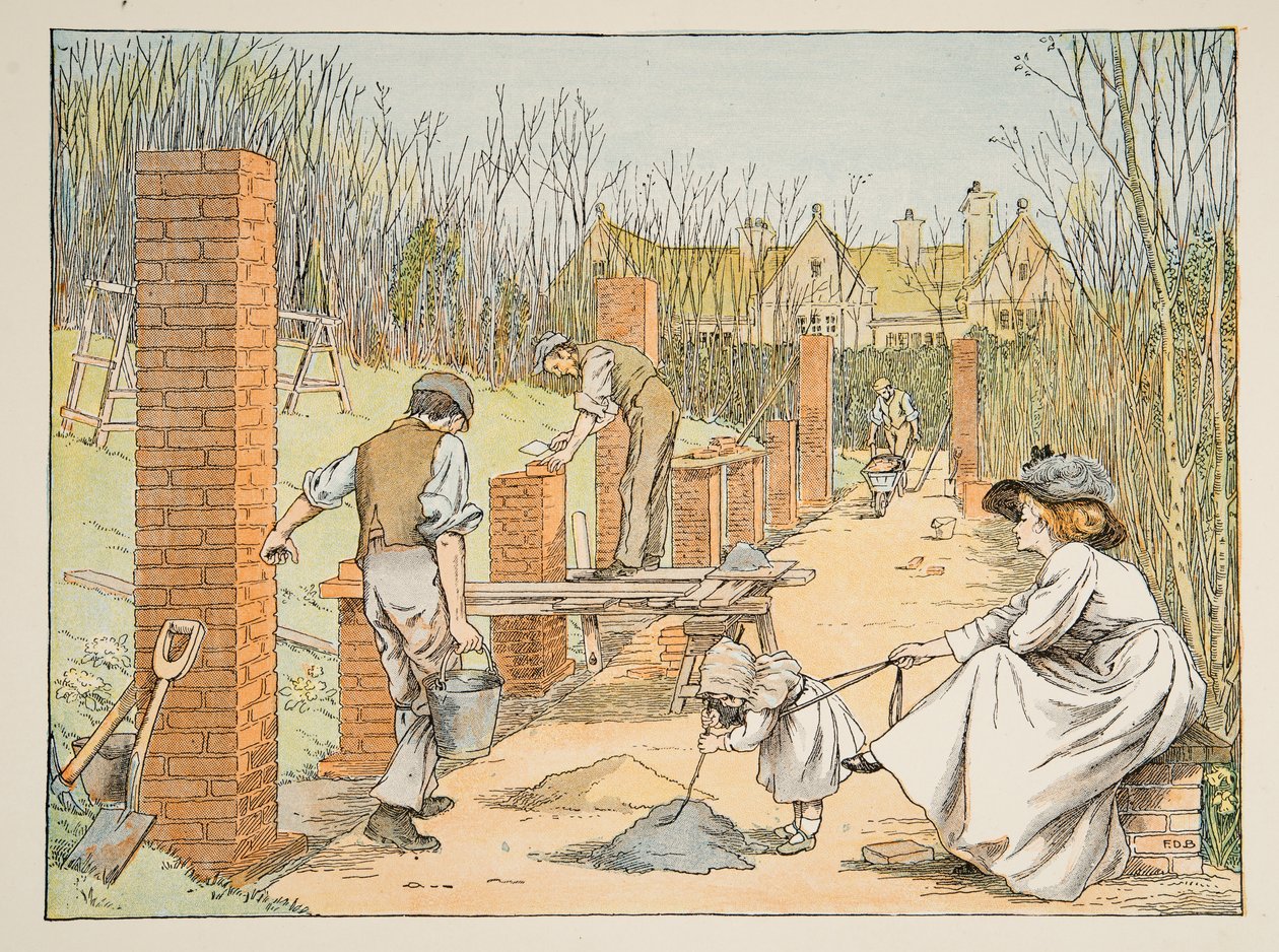 Stavitel, z knihy Čtyři a dvacet dělníků, vyd. 1900 (barevná litografie) od Francis Donkin Bedford