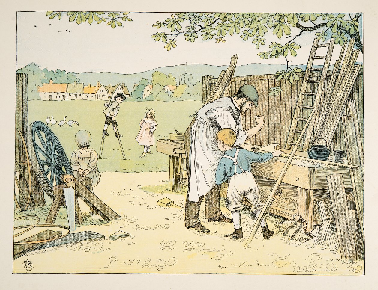 Tesař, z knihy Čtyři a dvacet dělníků, vyd. 1900 (barevná litografie) od Francis Donkin Bedford