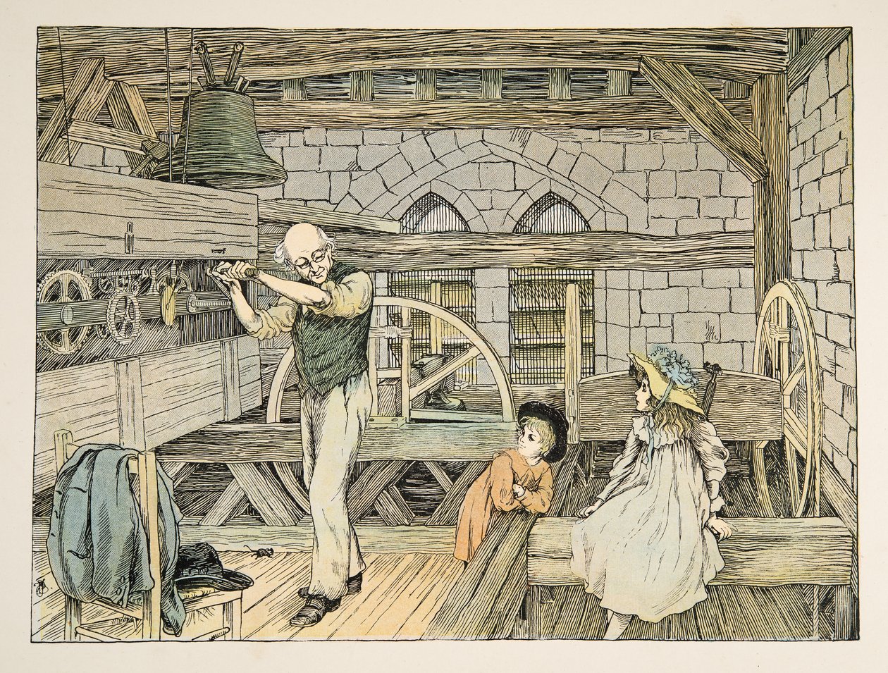 The Clockwinder, z knihy Four and Twenty Toilers, vyd. 1900 (barevná litografie) od Francis Donkin Bedford