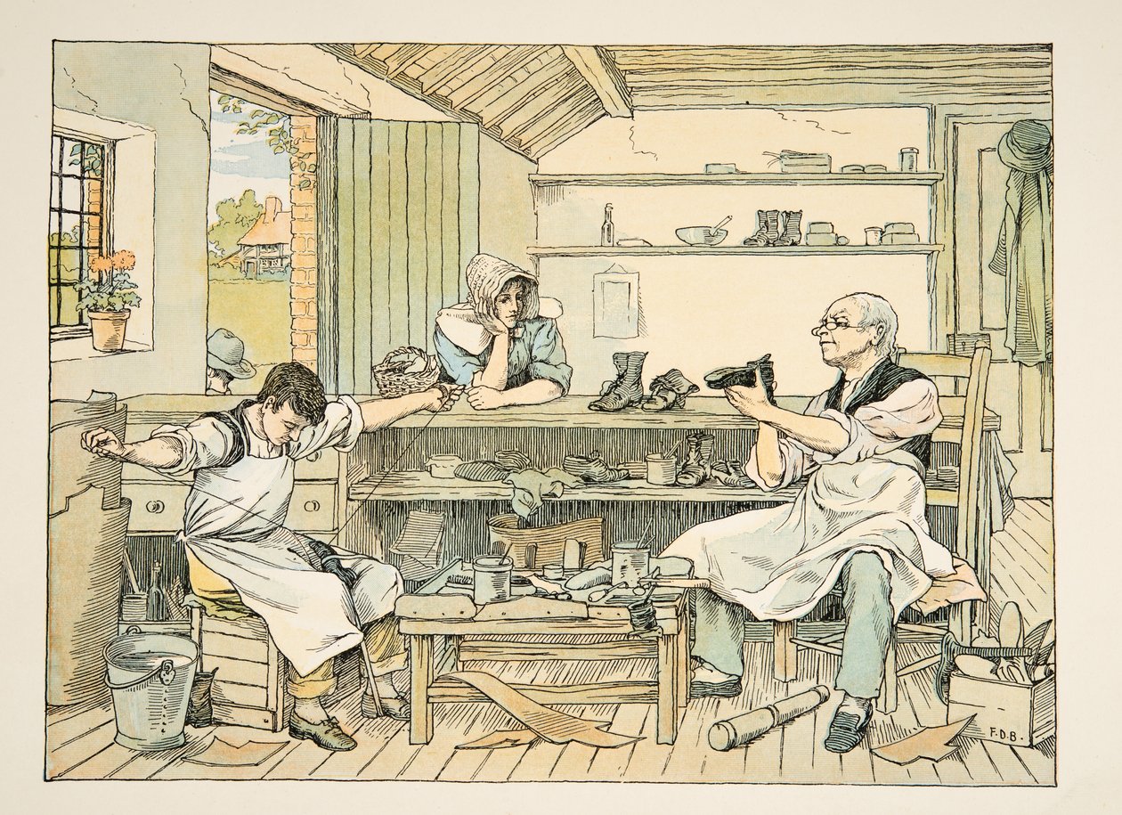 Švec, z knihy Čtyři a dvacet dělníků, vyd. 1900 (barevná litografie) od Francis Donkin Bedford