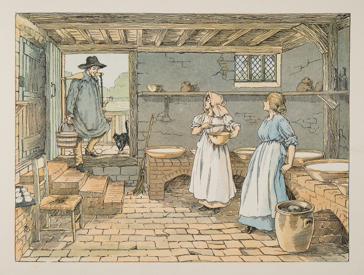 Mlékař, z knihy Čtyři a dvacet dělníků, pub. 1900 (barevná litografie) od Francis Donkin Bedford