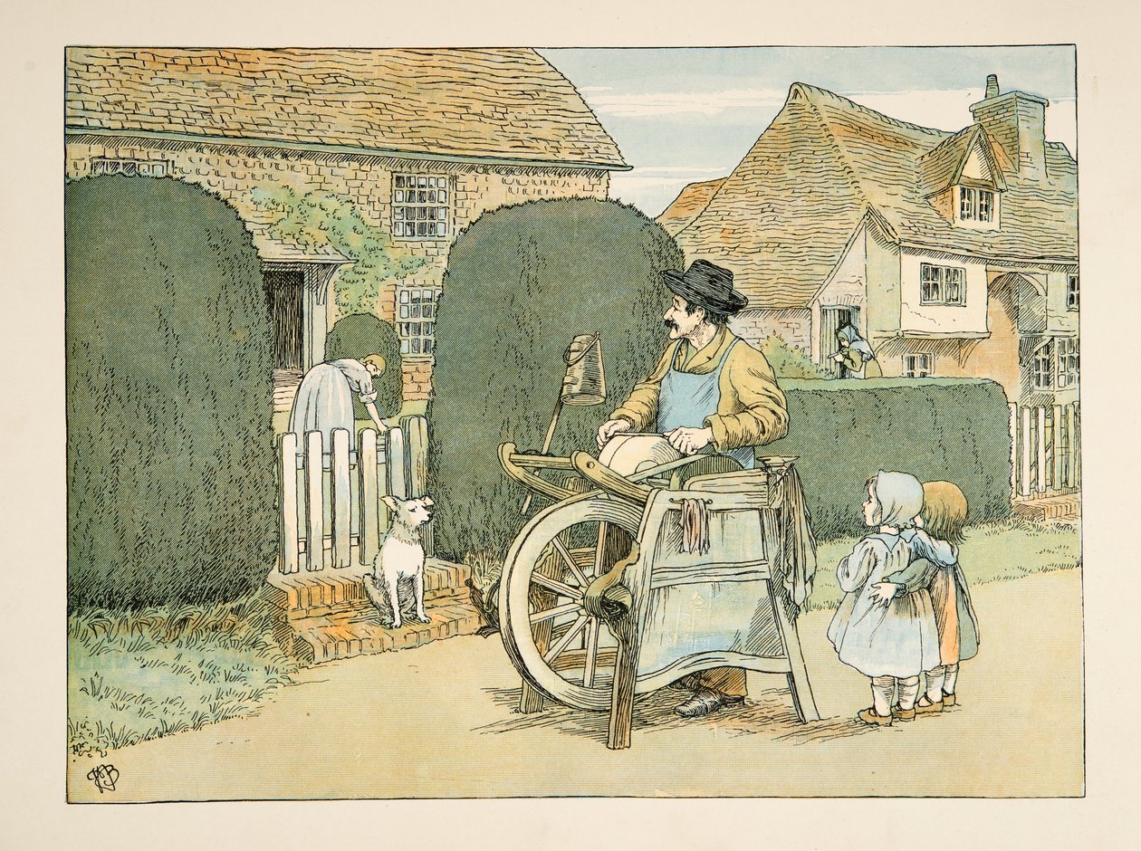 Brousek na nože, z knihy Four and Twenty Toilers, pub. 1900 (barevná litografie) od Francis Donkin Bedford