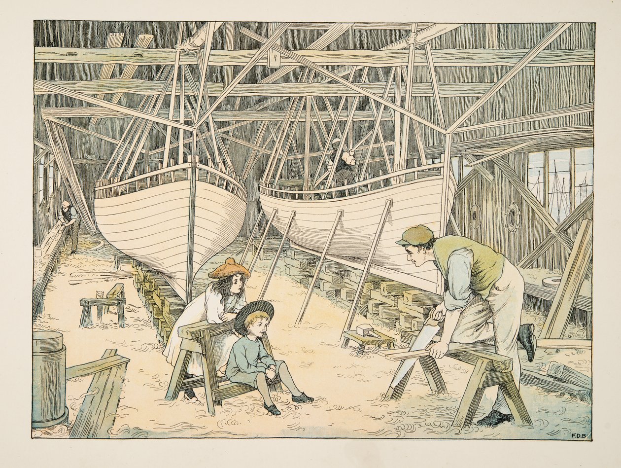 The Shipbuilder, z knihy Four and Twenty Toilers, pub. 1900 (barevná litografie) od Francis Donkin Bedford