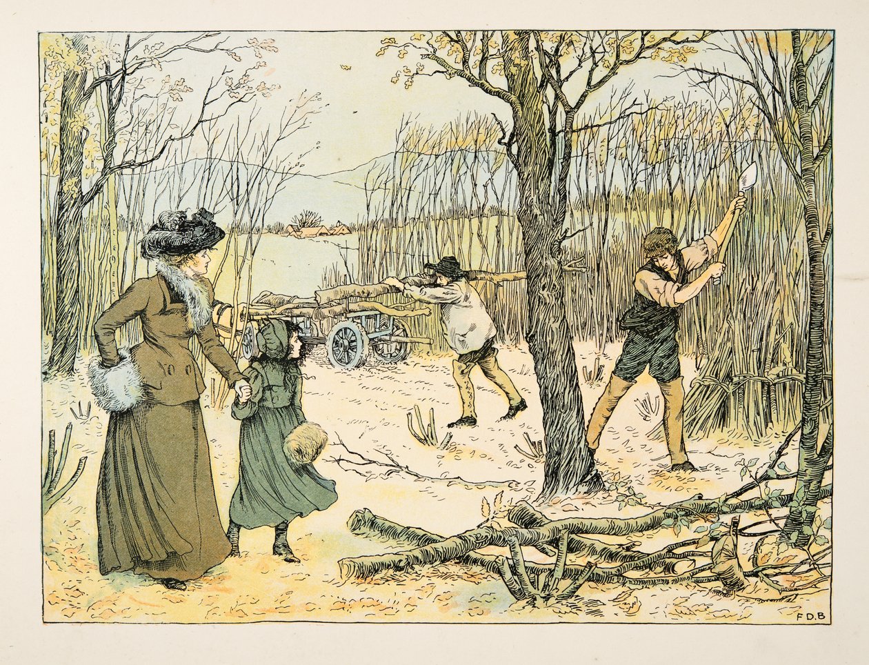 The Woodman, z knihy Four and Twenty Toilers, pub. 1900 (barevná litografie) od Francis Donkin Bedford