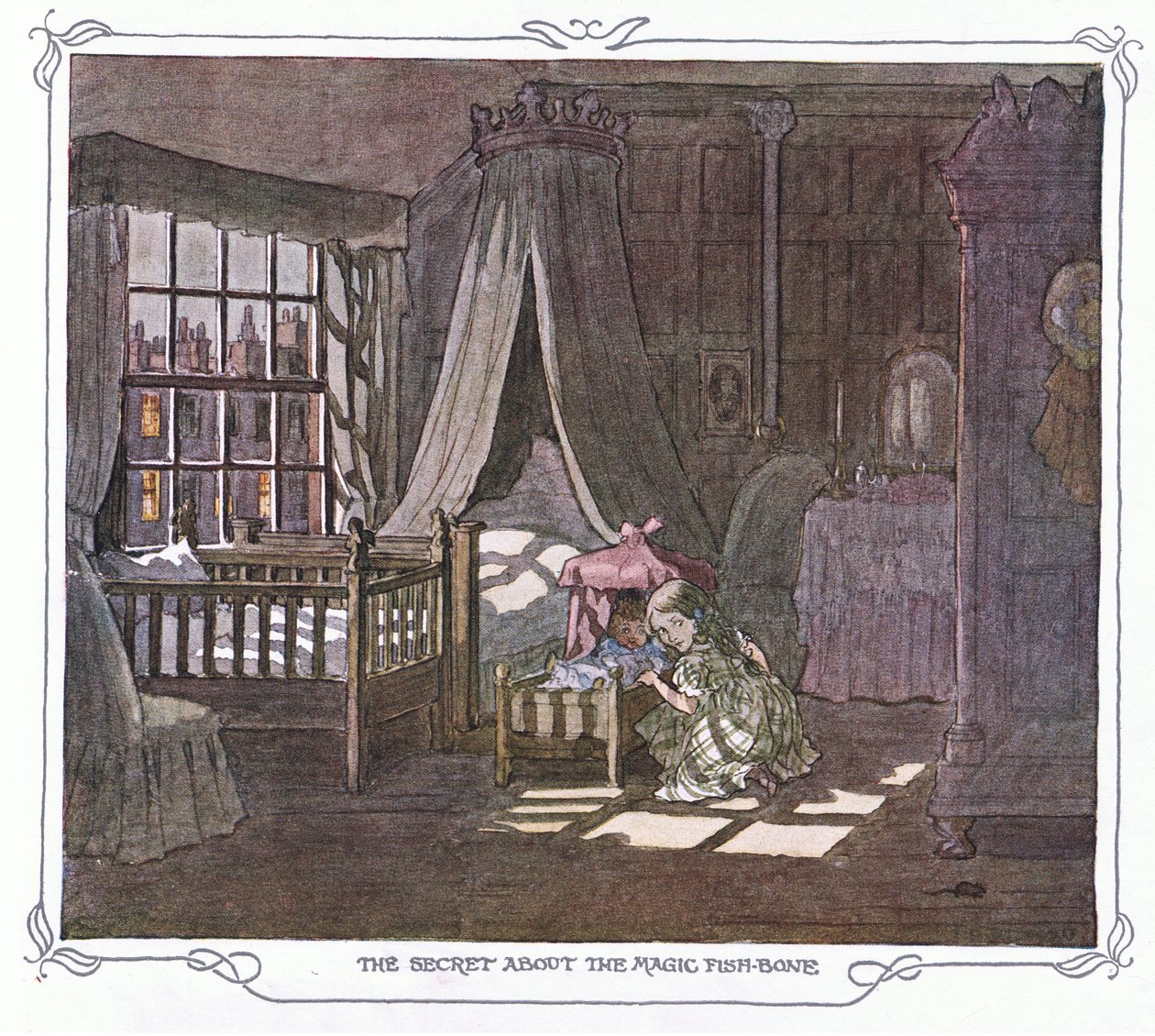 Tajemství kouzelné rybí kosti, z knihy The Magic Fishbone pub.by Warne  Co, cca 1940 (barevná litografie) od Francis Donkin Bedford