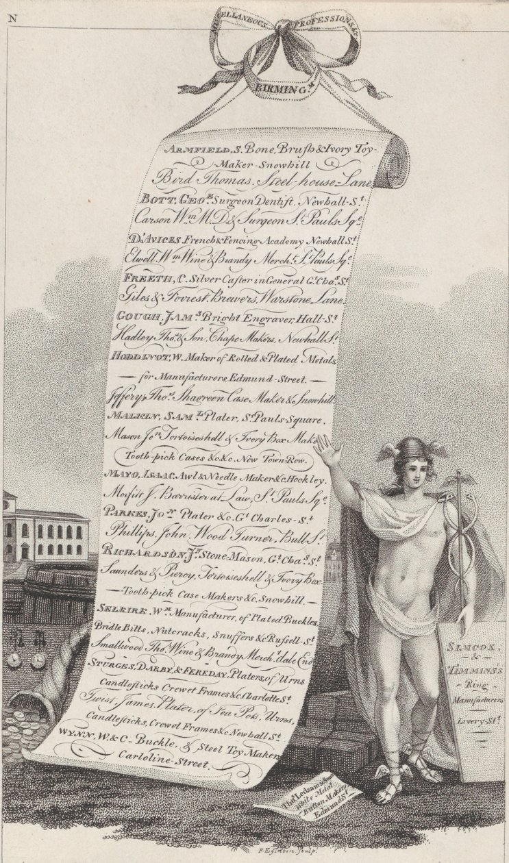Trade Card for Miscellaneous Professions &c., Birmingham, 1800 od Francis Eginton