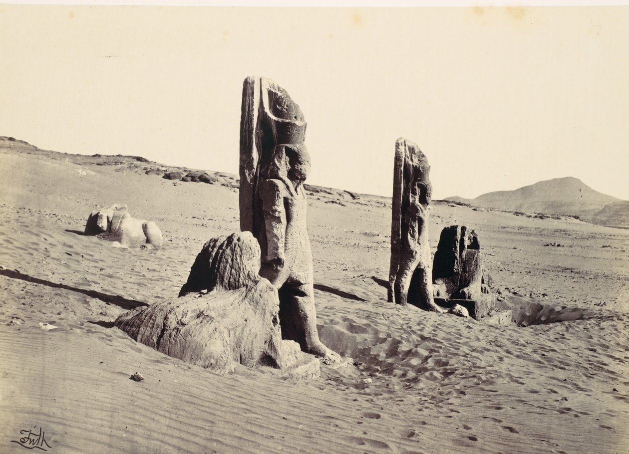 Kolosy a sphynx ve Wady Saboua, 1857. od Francis Frith