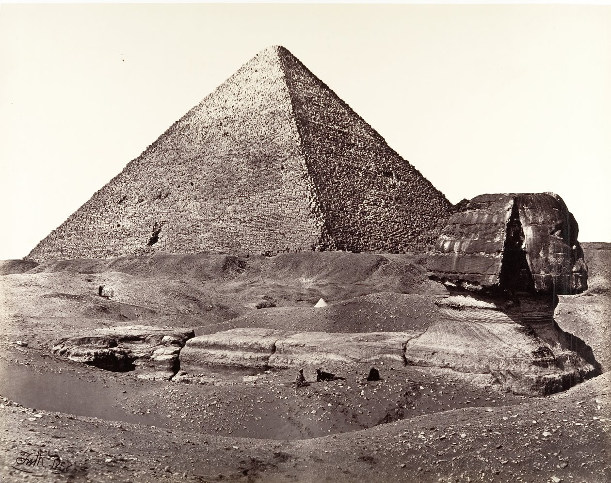 Velká pyramida a Velká sfinga, 1858. od Francis Frith