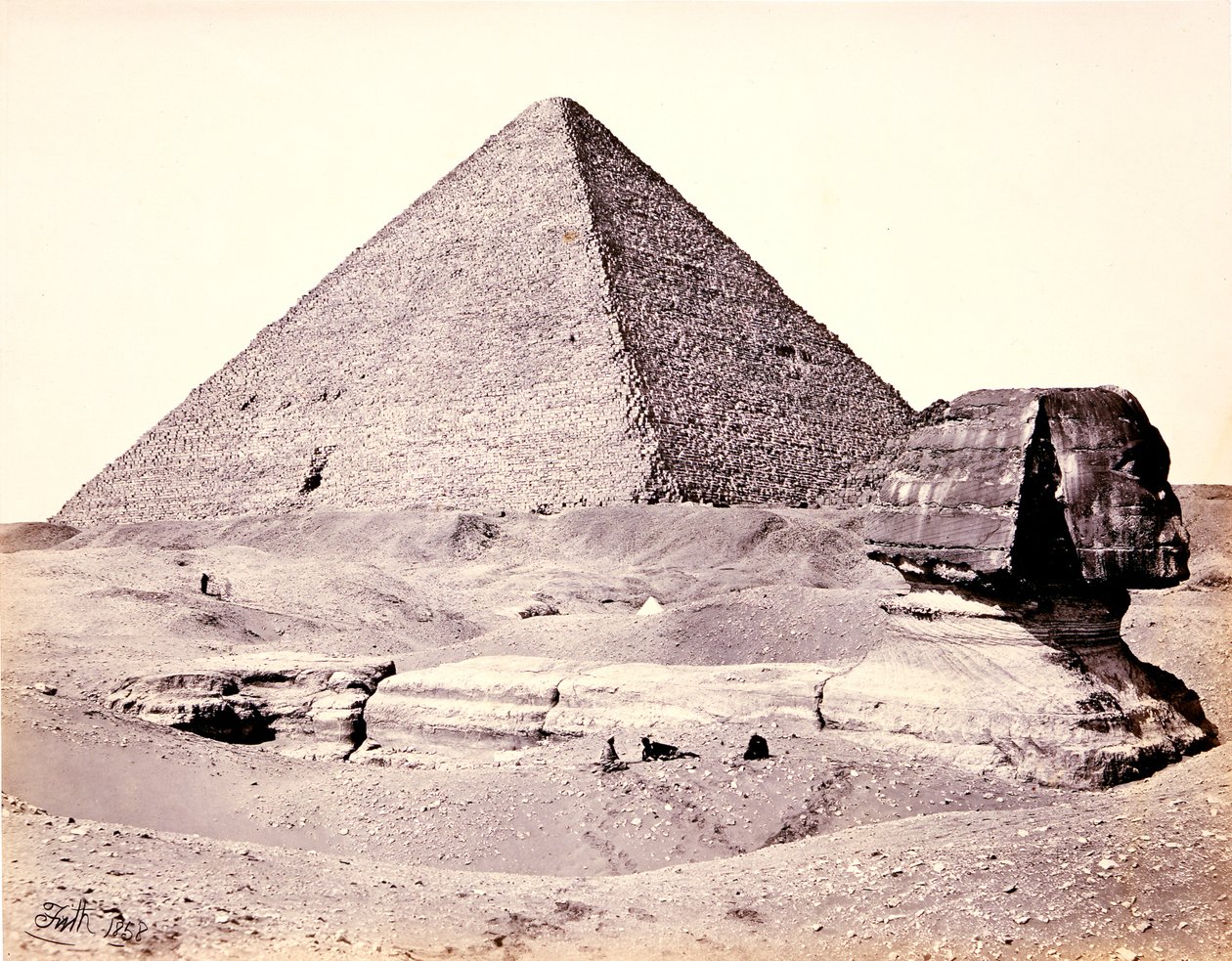 Velká pyramida a Velká sfinga, od jihozápadu od Francis Frith