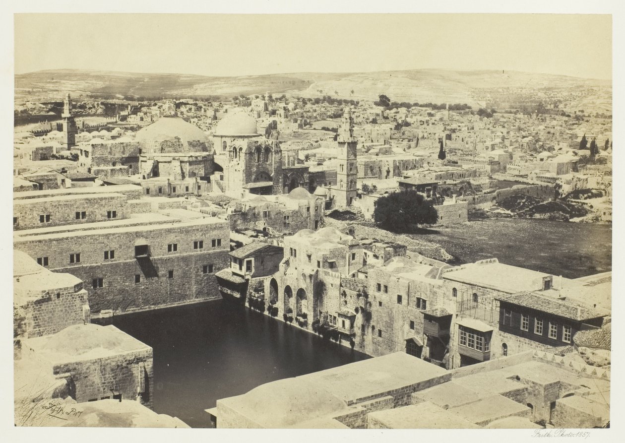 Ezechiášův bazén, z věže Hippicus, Jerusalum od Francis Frith