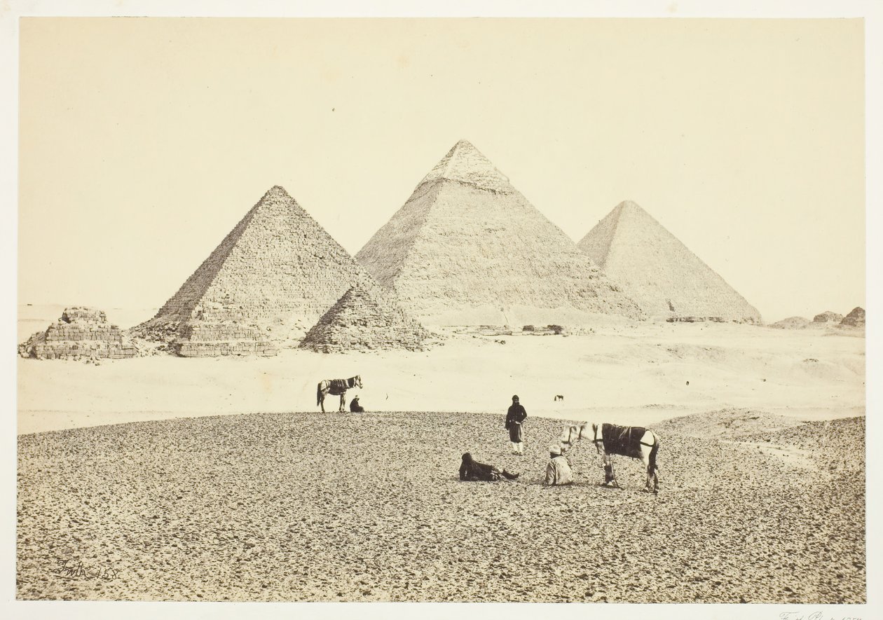 Pyramidy El Geezeh, z jihozápadu, 1857. od Francis Frith