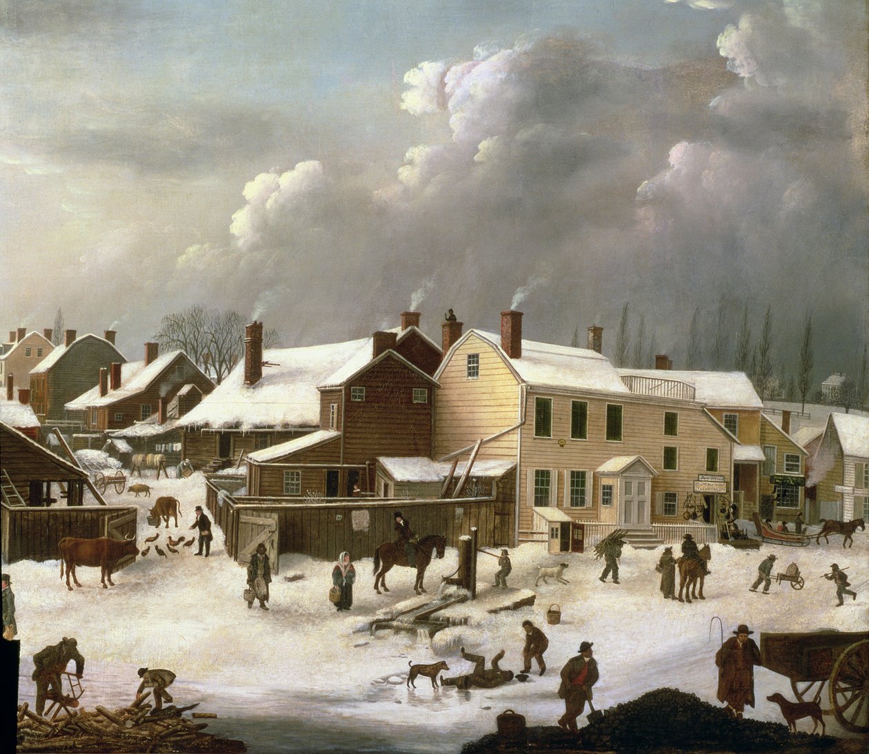 Zimní scéna v Brooklynu, detail ulice a pošty, cca 1817-20 (detail 84498) od Francis Guy
