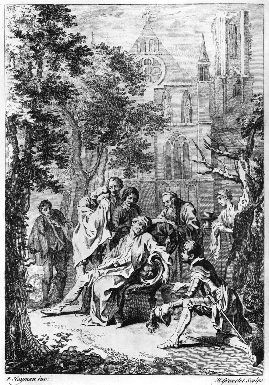 Akt V. scéna vii z filmu „Král John“ od Williama Shakespeara (1564-1616), vyrytý Hubertem Gravelotem (1699-1773) od Francis Hayman