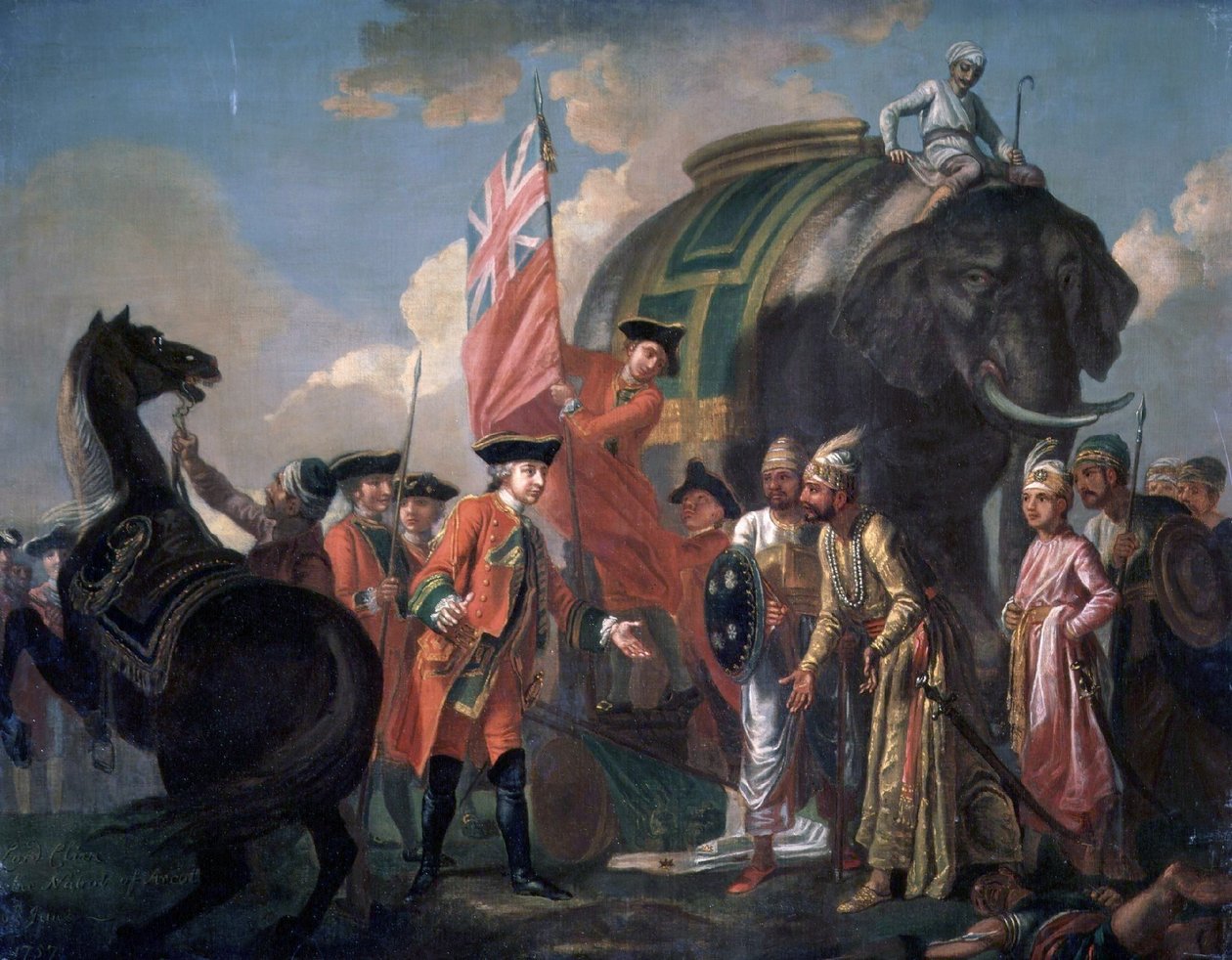 Setkání lorda Clivea s Mírem Džafarem po bitvě u Plassey od Francis Hayman