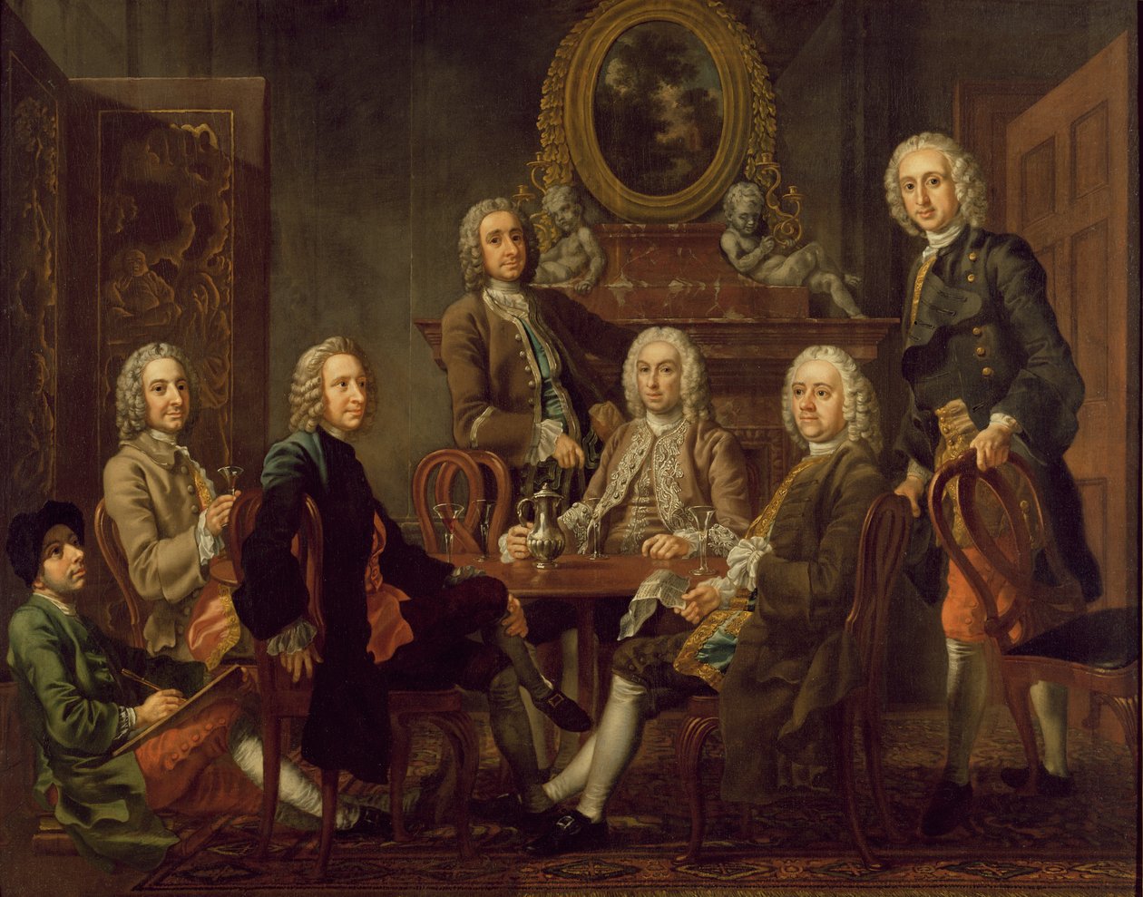Portrét skupiny pánů s umělcem, kolem roku 1745 (olej na plátně) od Francis Hayman