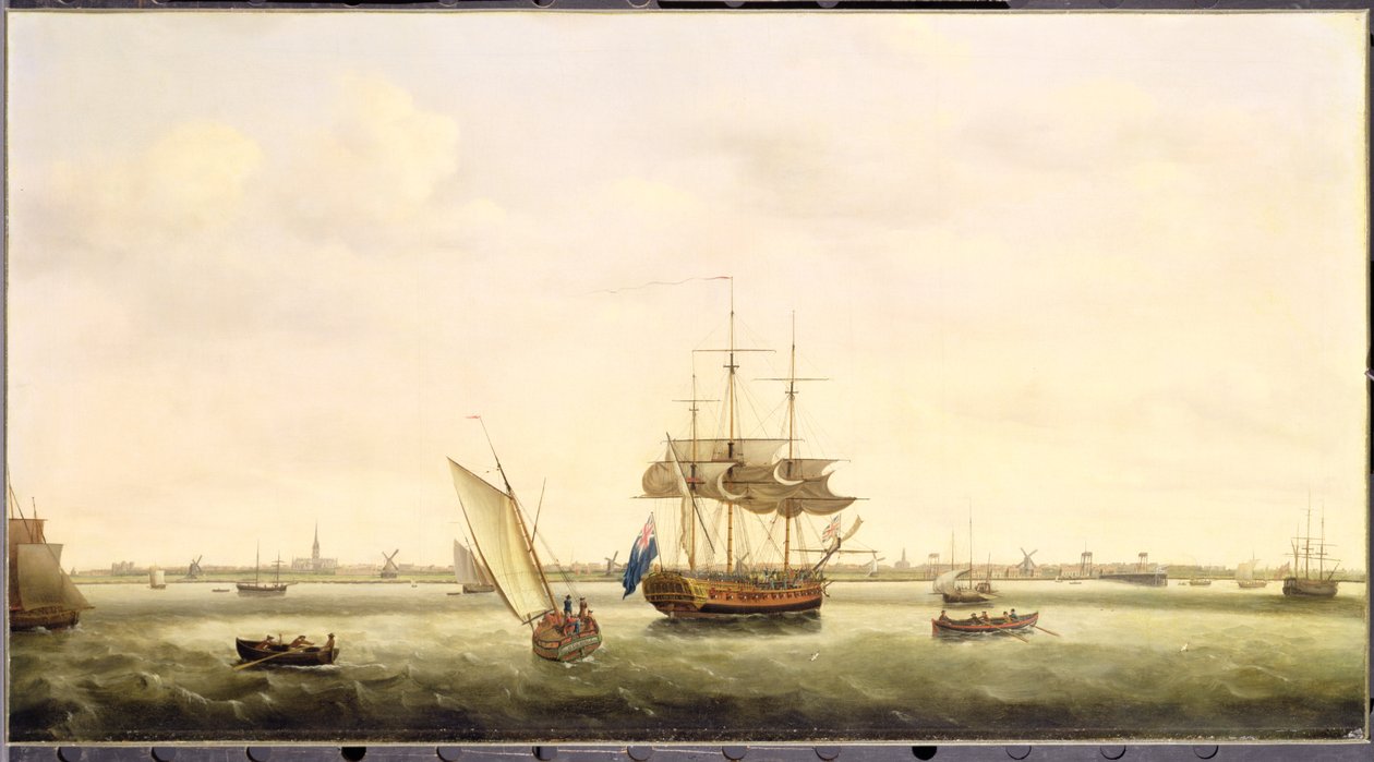 Fregata "Surprise" kotví u Great Yarmouth, Norfolk, asi 1775 od Francis Holman