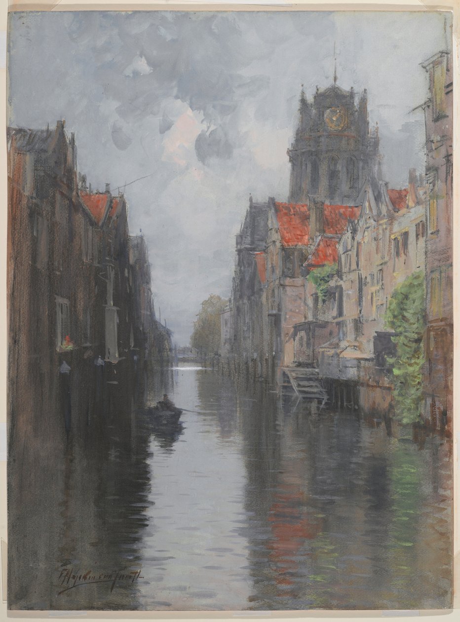 Behind the Groote Kirk, Dordrecht, c.1880 (wc nad dřevěným uhlím na kartonu) od Francis Hopkinson Smith