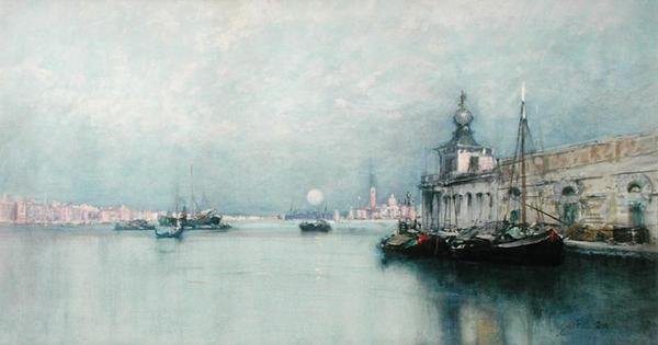 Východ měsíce na Canal Grande (akvarel na papíře) od Francis Hopkinson Smith