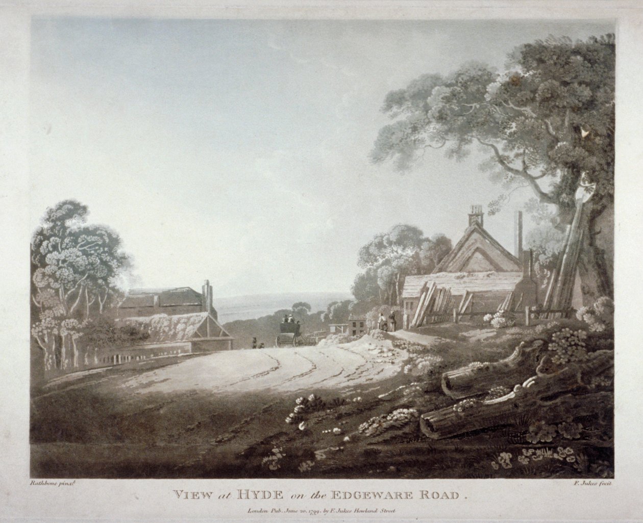 Koňský povoz mizející přes kopec na Edgware Road, Londýn, 1799 od Francis Jukes