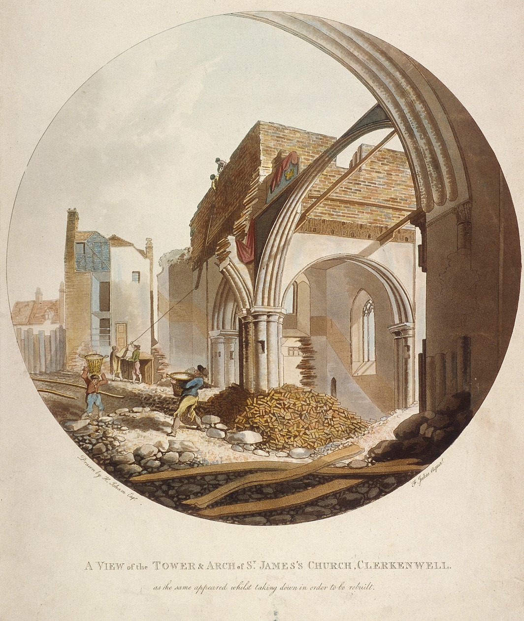 „Pohled na věž a oblouk kostela svatého Jakuba, Clerkenwell“, Islington, Londýn, 1789 od Francis Jukes