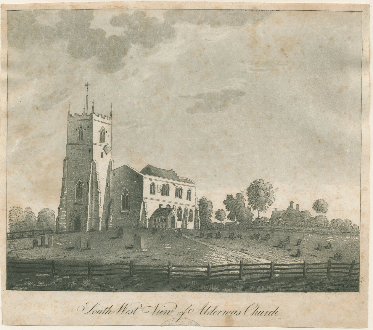 Alrewas Church: rytina akvatinta a [? 18. století] (tisk) od Francis Jukes