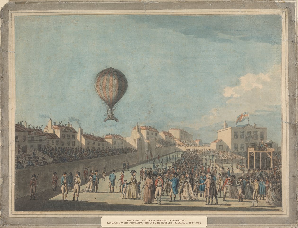 První balónový výstup v Anglii, září 1784, z Artillery Ground, Moorfields od Francis Jukes