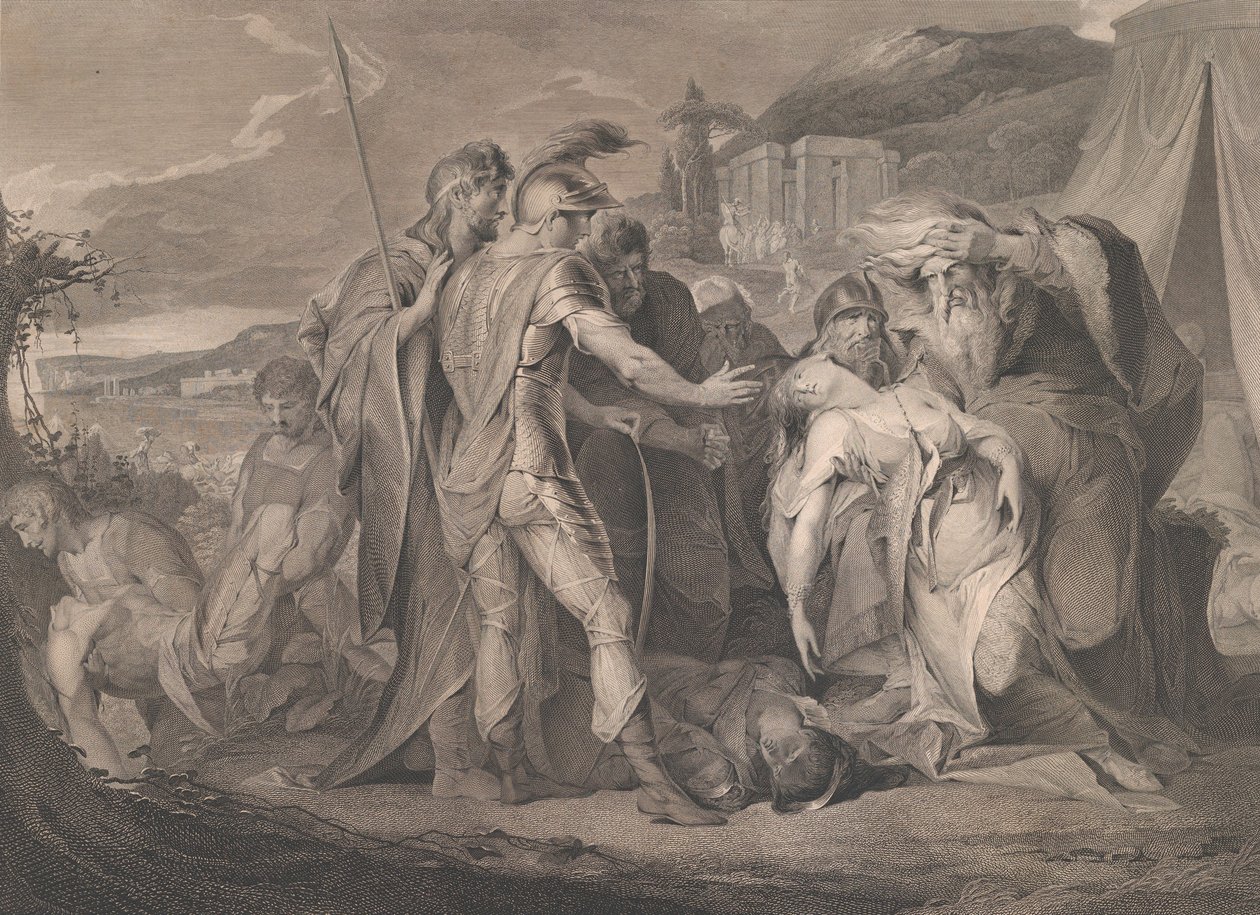 Král Lear pláče nad tělem Cordelie Shakespearové, Král Lear, 5. dějství, scéna..., 1. srpna 1792. od Francis Legat