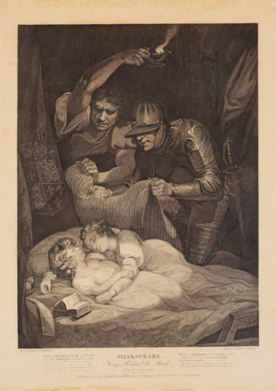 Atentát na Edwarda V. a jeho mladšího bratra, vévodu z Yorku. Z "Richard III" Williama Shakespeara, dějství 4, scéna 3 od Francis Legat