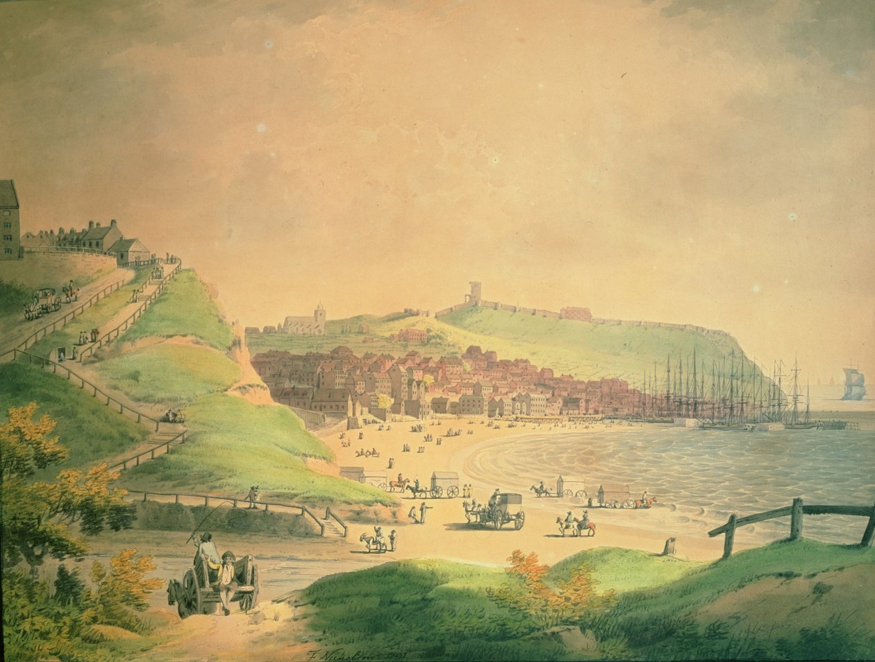 South Bay Scarborough, 1790 od Francis Nicholson