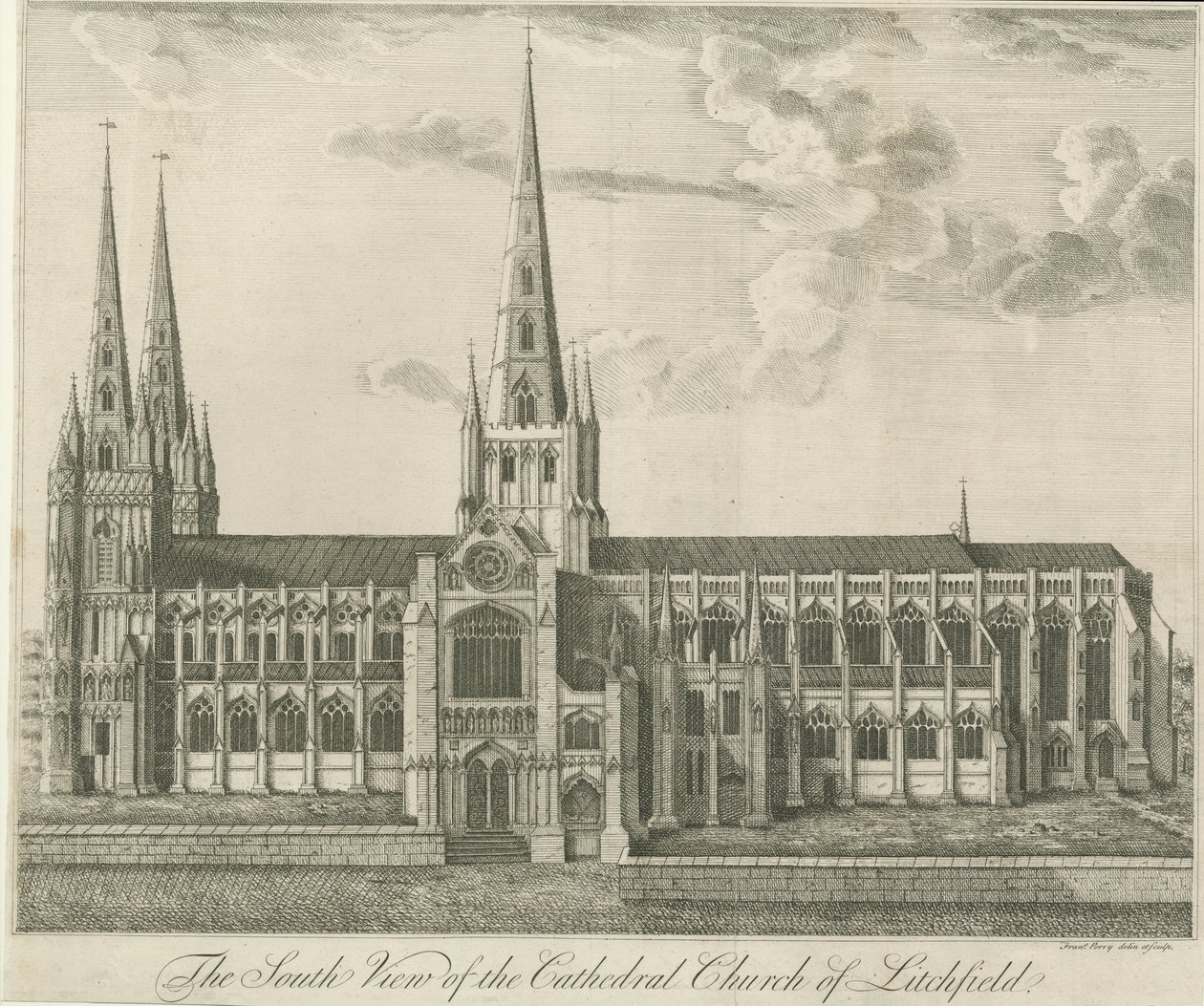 Katedrála Lichfield - South View: lept a [19. století] (tisk) od Francis Perry