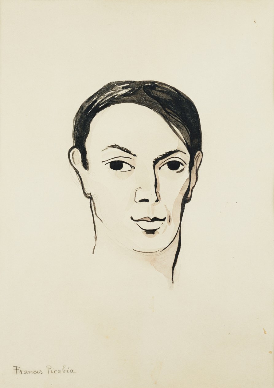 Portrét Pabla Picassa; Portrait de Pablo Picasso, asi 1902-1905 (akvarel, štětec a černá tuš a tužka na papíře) od Francis Picabia