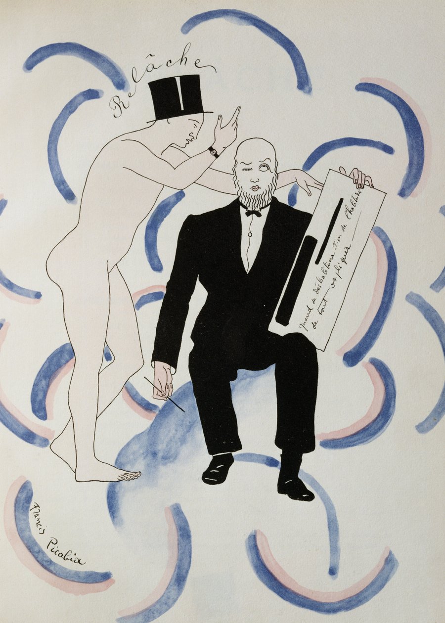 Balet Relache, Erik Satie, asi 1924 (kresba) od Francis Picabia