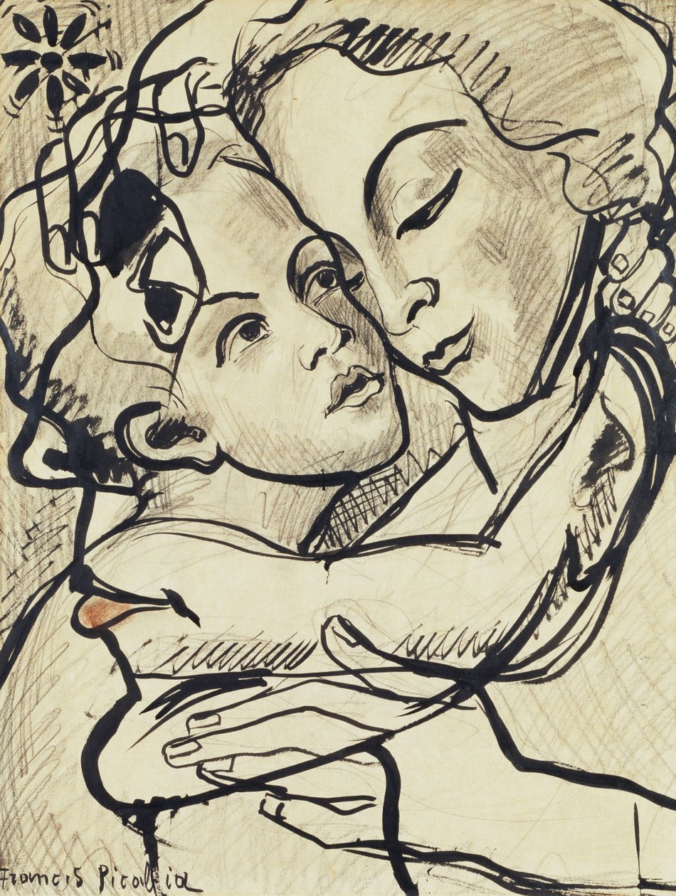 Transparence (Mateřství), asi 1931-32 (uhel, štětec a tuš na papíře) od Francis Picabia