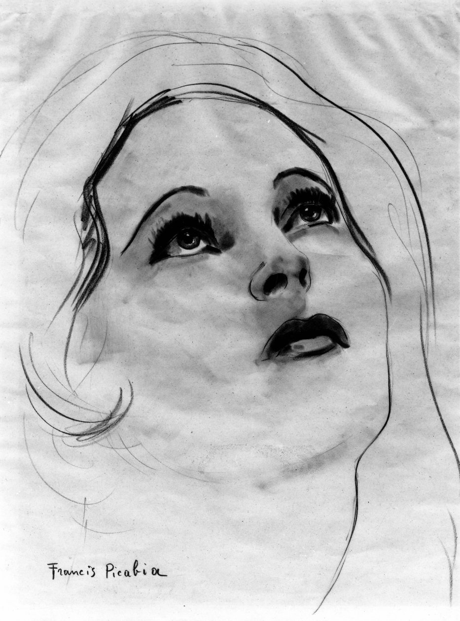 Tvář ženy se zdviženýma očima, Francis Picabia (1879-1953); grafitová tužka a akvarel na papíře. od Francis Picabia