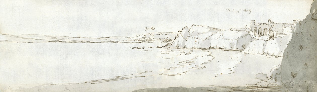Přístav Tenby, asi 1678 (akvarel a hnědá tuš na papíře) od Francis Place
