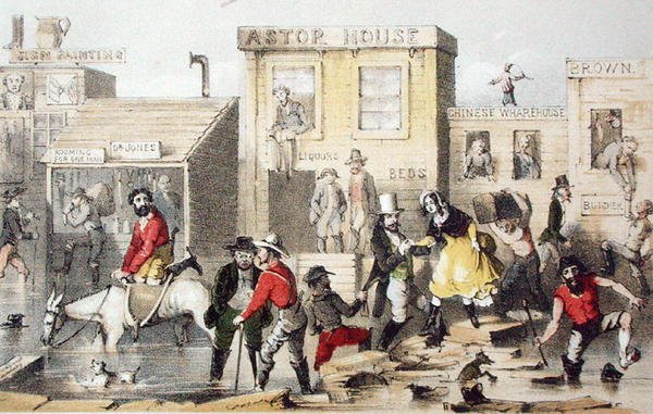 Zima roku 1849, z „Hory a Krtiny aneb vzpomínky na spálený deník“ od Franka Marryata, vyryto J. Brandardem, vydáno 1855 (barevně lito) od Francis Samuel (after) Marryat