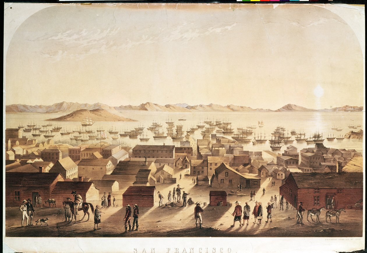 A General View of San Francisco, publikoval M und N Hanhart, c.1850-52 od Francis Samuel Marryat