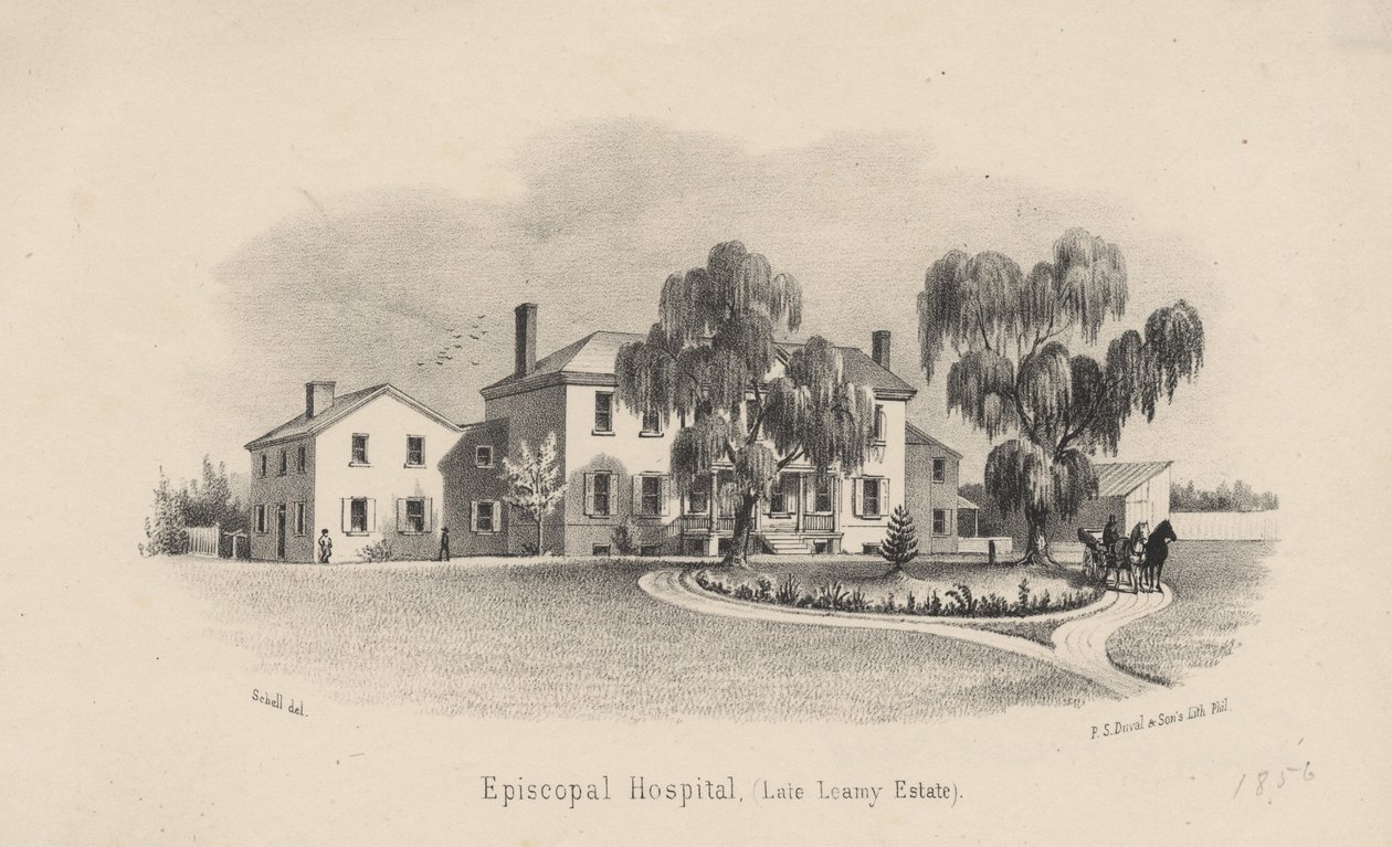 Biskupská nemocnice, litho od P.S. Duval a syn, 1856 od Francis Schell