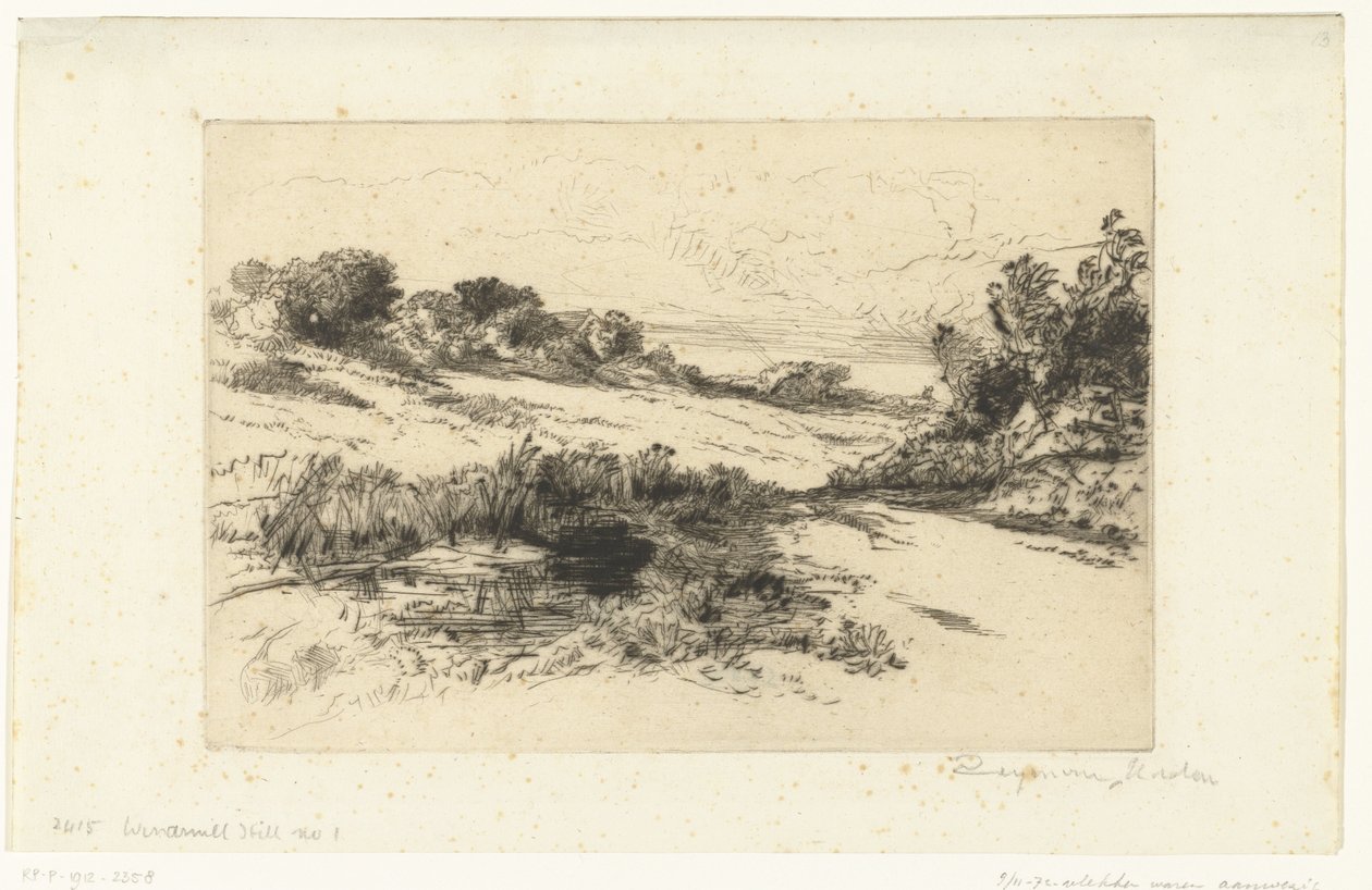 Kopcovitá krajina v Swanage Větrný mlýn Hill od Francis Seymour Haden (Sir) (signed by artist)