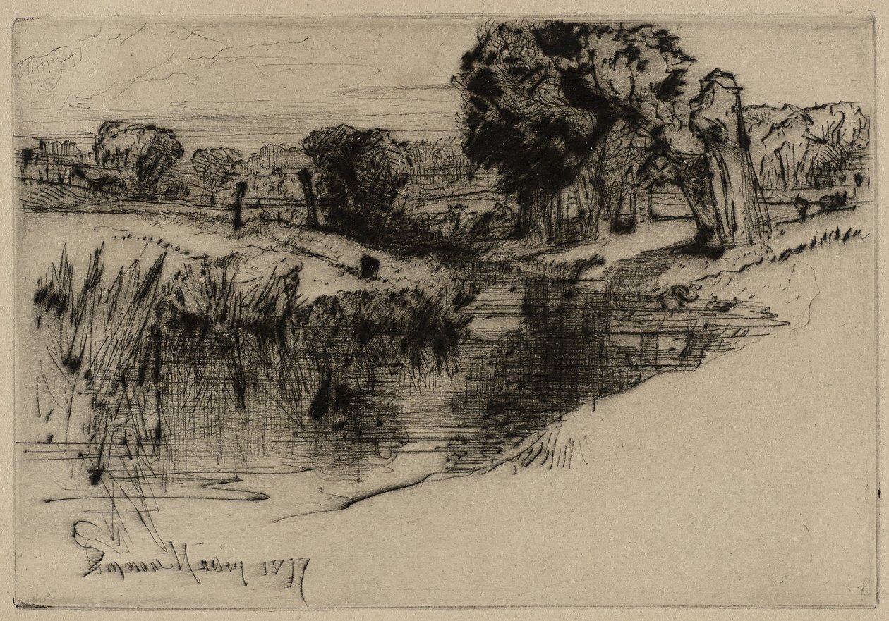 A Backwater, 1877 (suchá jehla) od Francis Seymour Haden