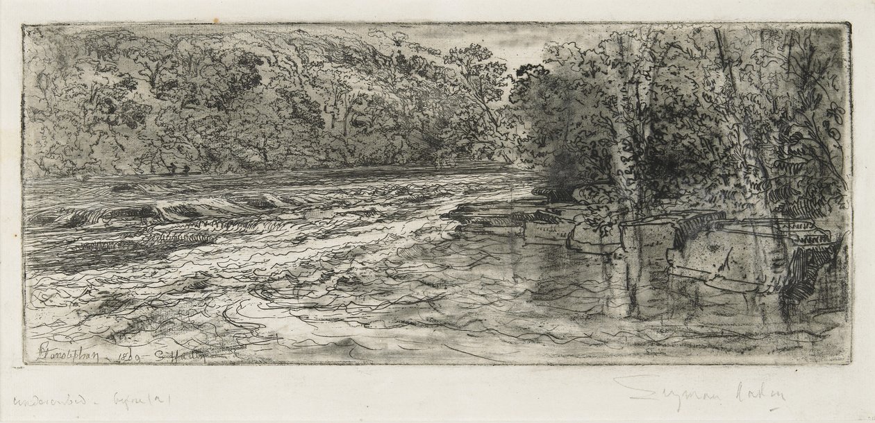 Pravděpodobné místo pro lososa, 1889 od Francis Seymour Haden