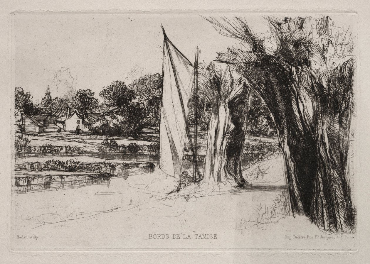 Thames Ditton - S plachtou, 1864. od Francis Seymour Haden