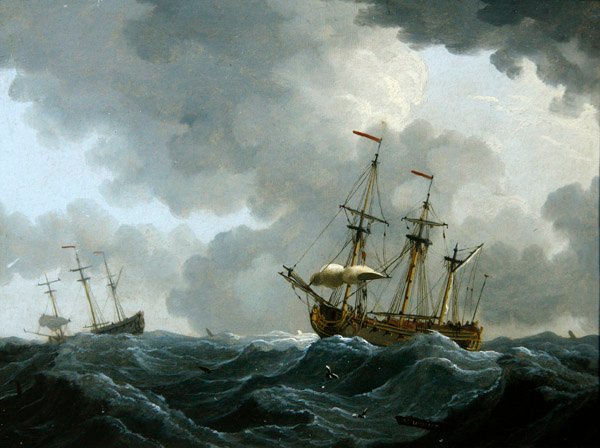 Marine: dvě fregaty v blížící se bouři (ropa na mědi) od Francis Swaine