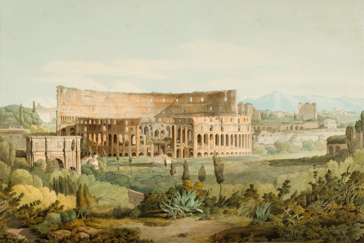 Koloseum z Caelian Hills, 1799 (pero, inkoust a wc na papíře) od Francis Towne