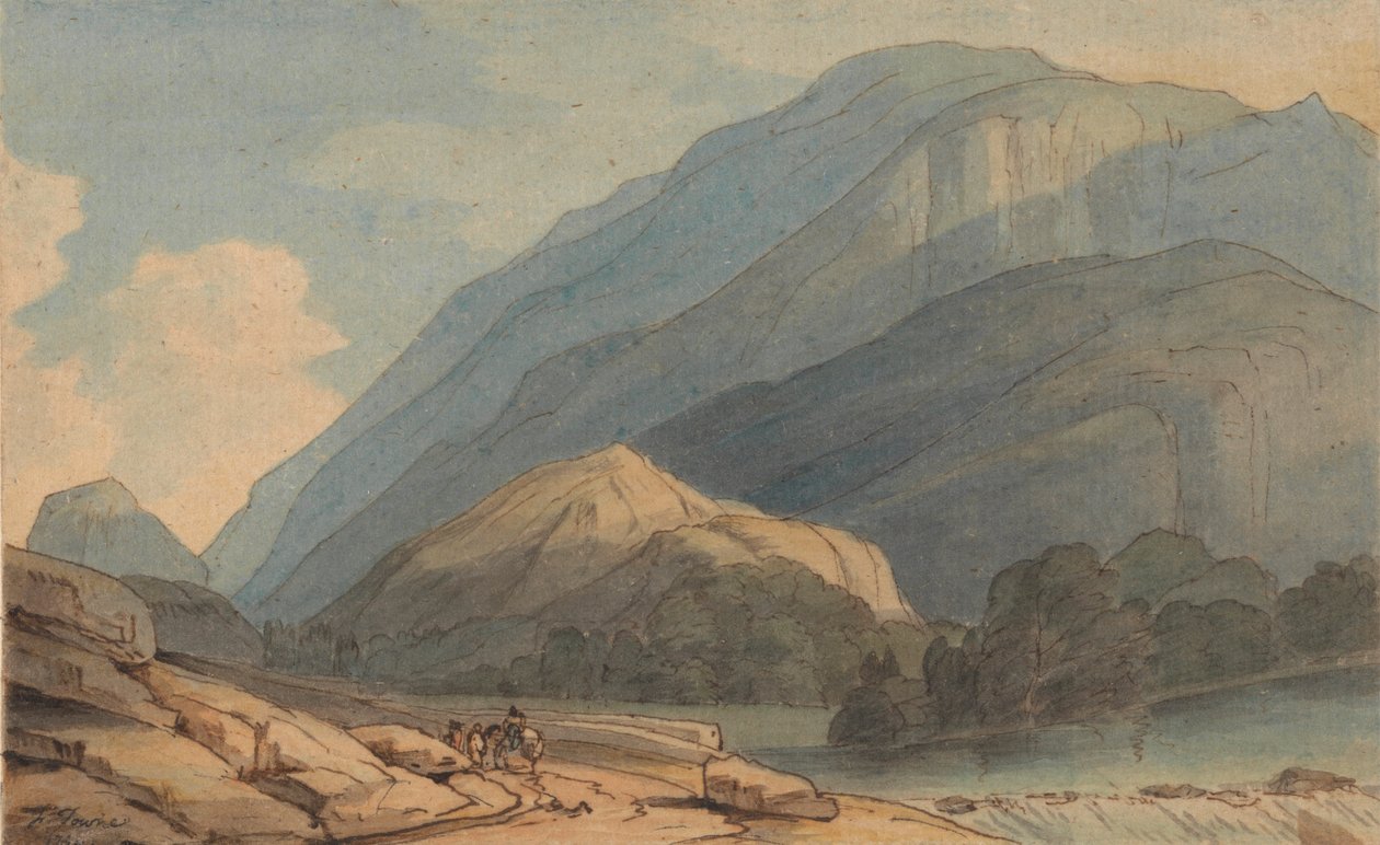 The Entrance into Borrowdale, c.1786 (akvarel s perem a inkoustem na papíře) od Francis Towne