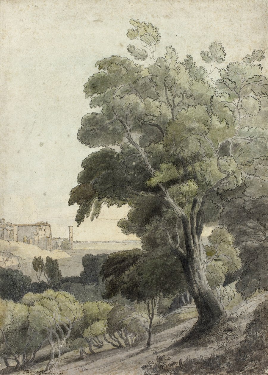 Tivoli, Zobrazení Říma v dálce, c.1781 od Francis Towne